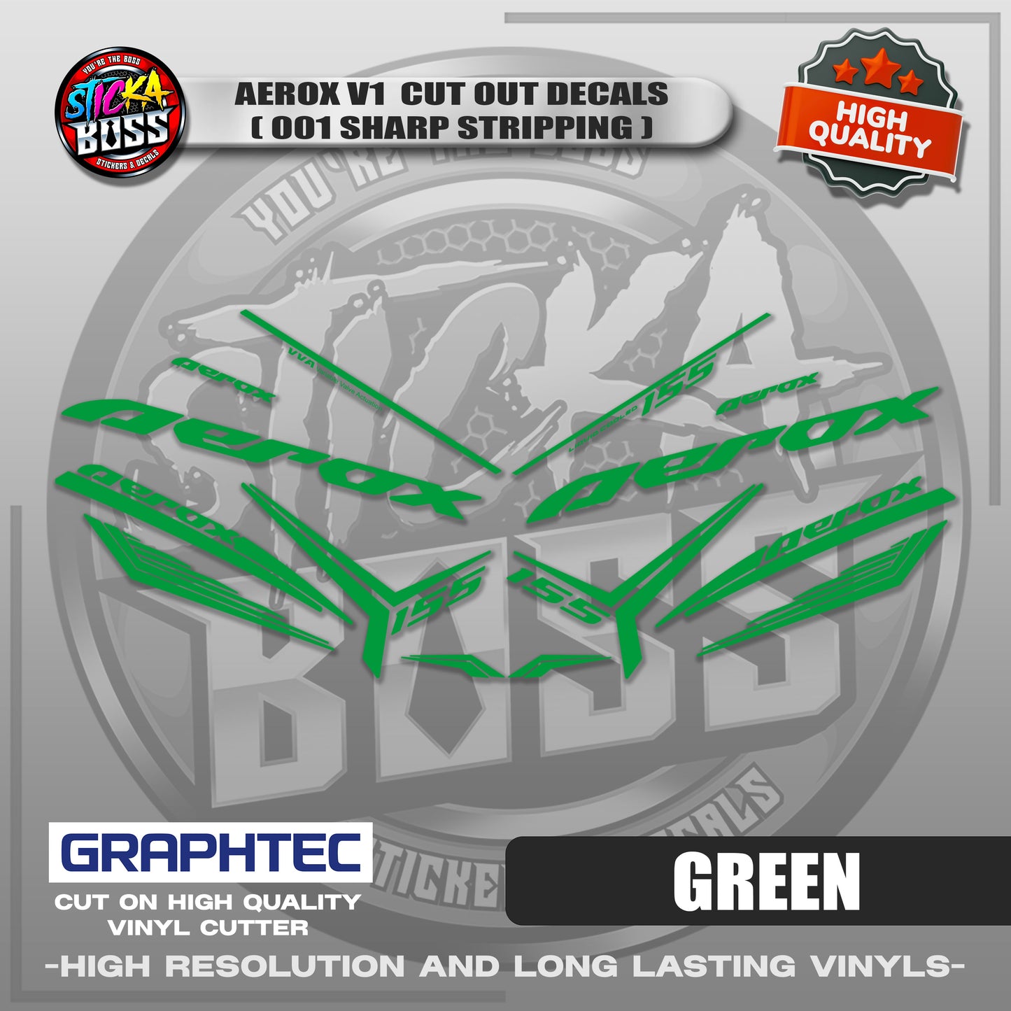 AEROX V1 CUT OUT DECALS ( 001 SHARP STRIPPING ) | VINYL WATERPROOF CUT-OUT STICKER DECALS