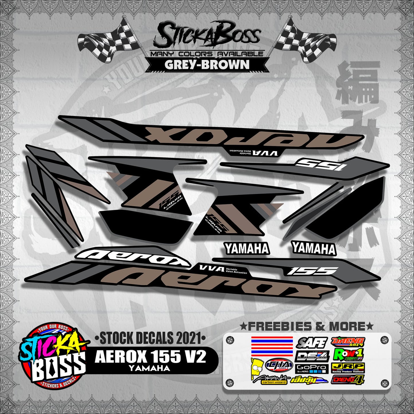 AEROX 155 V2 ( STOCK DECALS 2021 )【WITH FREEBIES】