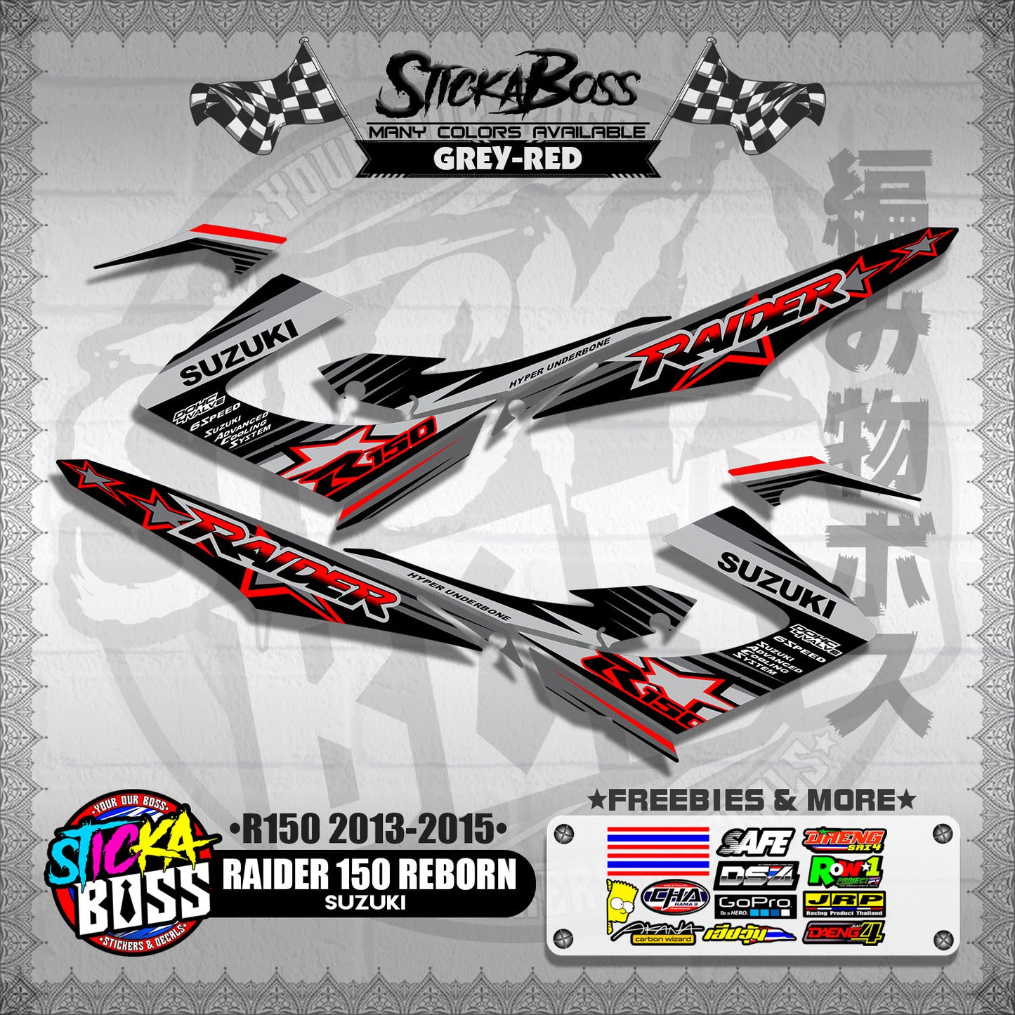 RAIDER 150 REBORN STOCK DECALS ( R150 2013 - 2015 )【WITH FREEBIES】