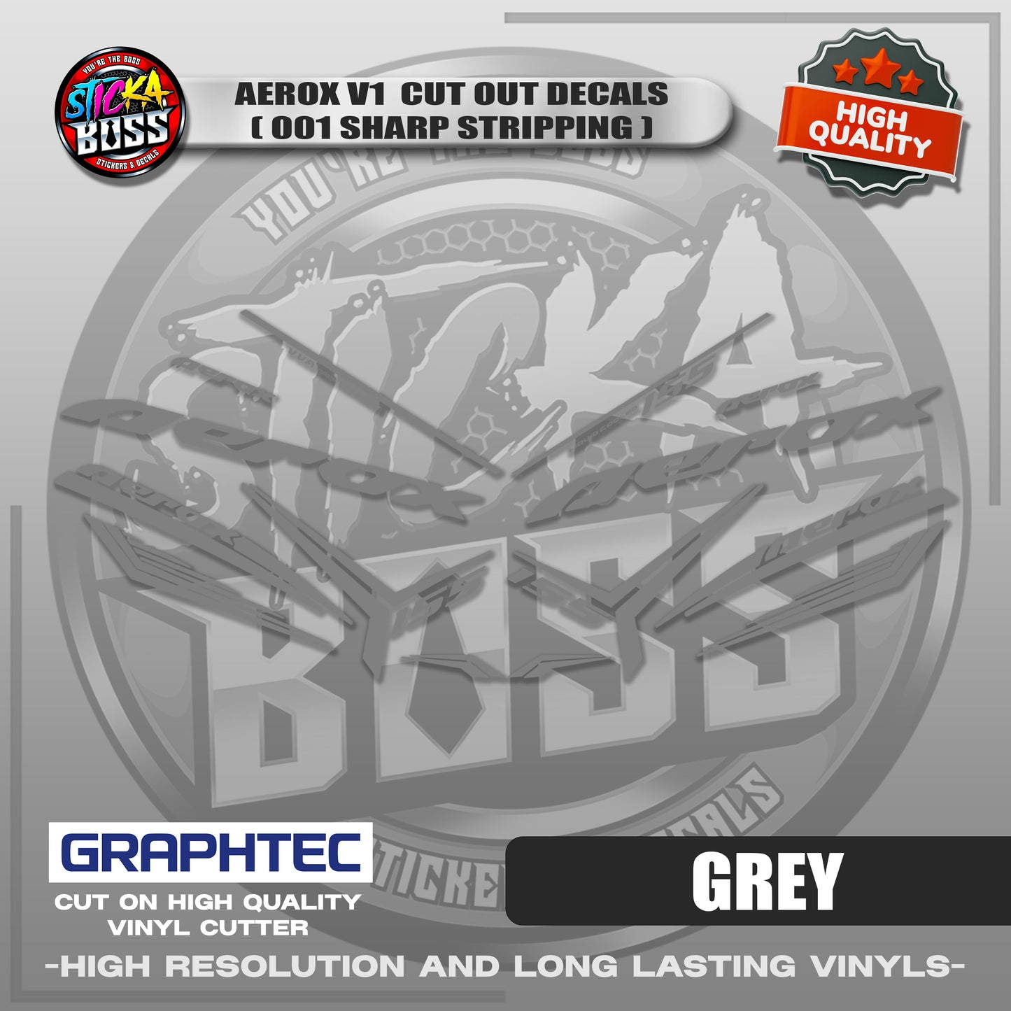 AEROX V1 CUT OUT DECALS ( 001 SHARP STRIPPING ) | VINYL WATERPROOF CUT-OUT STICKER DECALS
