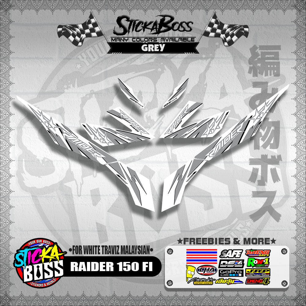 RAIDER 150 FI DECALS ( FOR WHITE TRAVIZ MALAYSIAN )【WITH FREEBIES】
