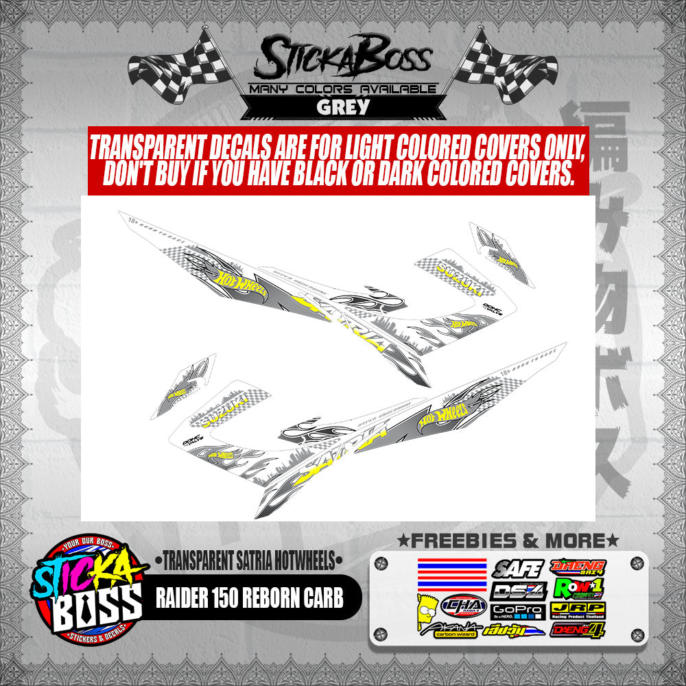RAIDER 150 REBORN CARB DECALS ( TRANSPARENT SATRIA HOTWHEELS )【WITH FREEBIES】