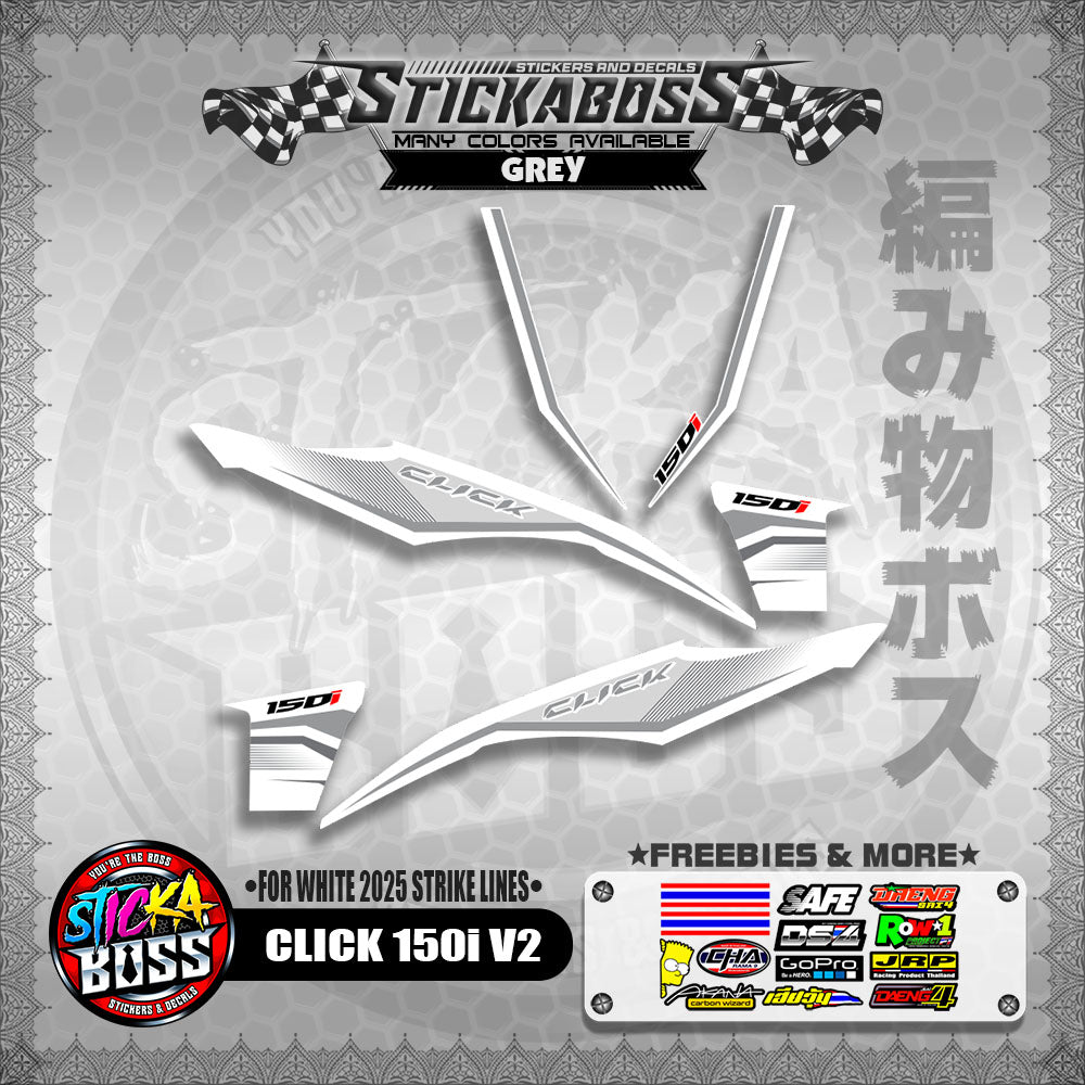 CLICK 150i V2 STICKER DECALS ( FOR WHITE 2025 STRIKE LINES )【WITH FREEBIES】