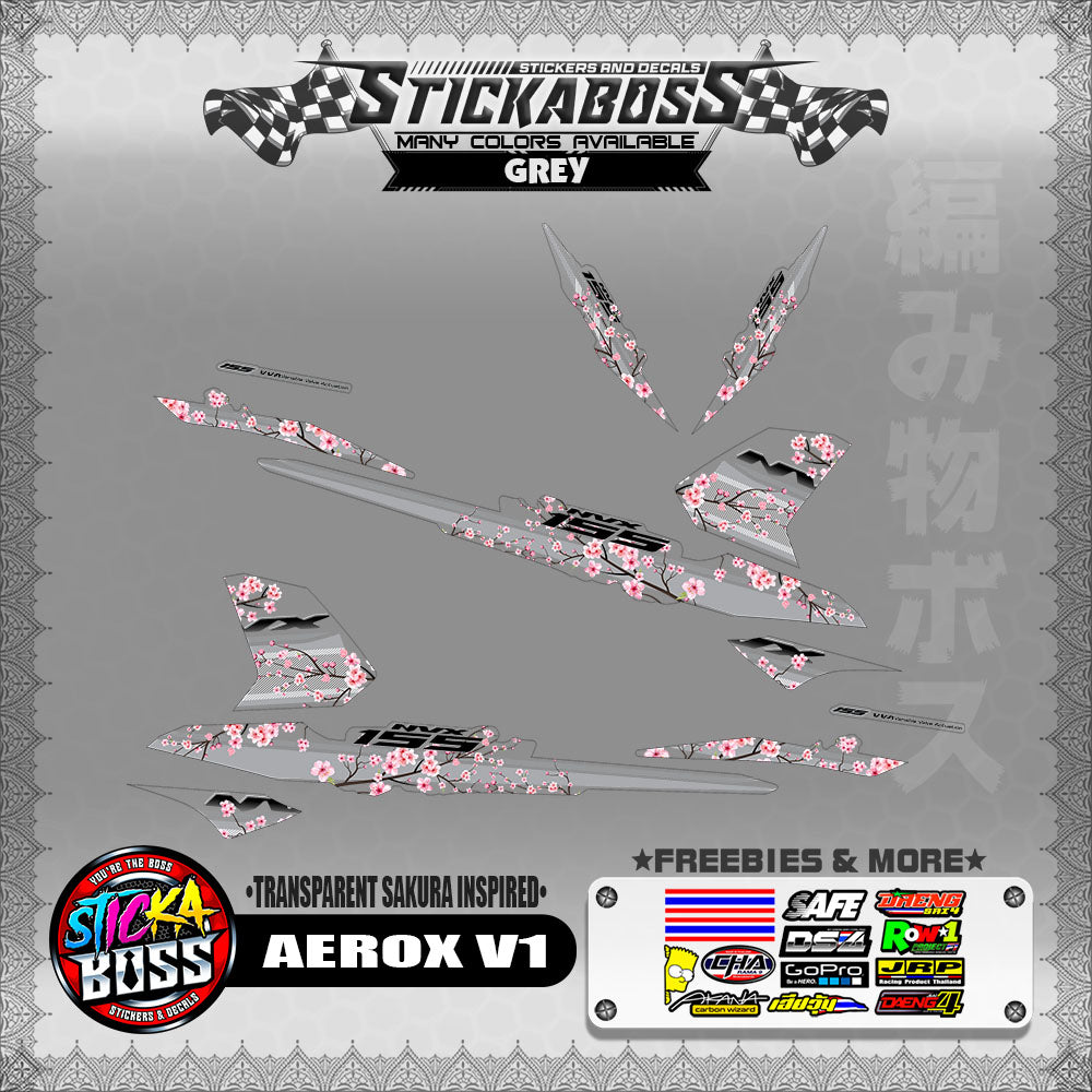 【PREMIUM UV PRINT】TRANSPARENT AEROX 155 V1 ( SAKURA INSPIRED )【WITH FREEBIES】