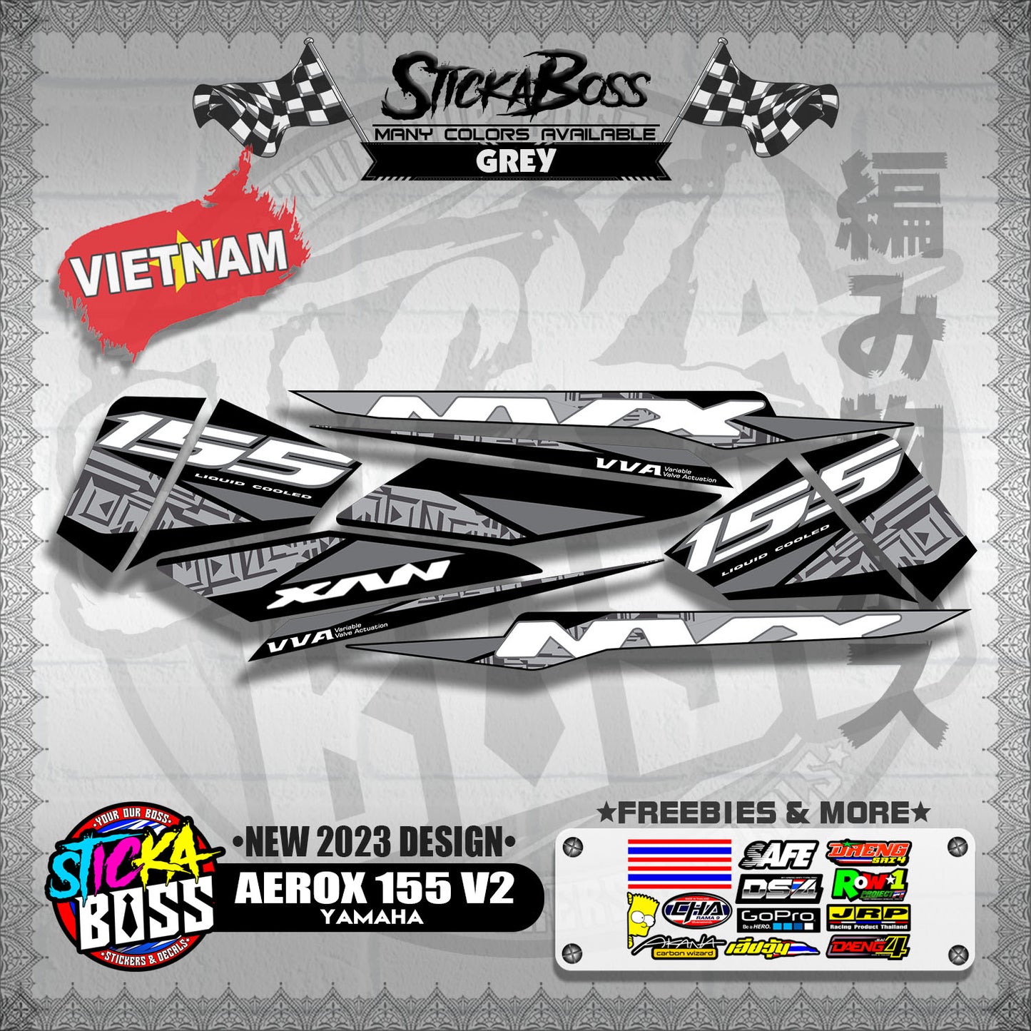 AEROX 155 V2 VIETNAM DECALS ( NEW 2023 DESIGN )【WITH FREEBIES】