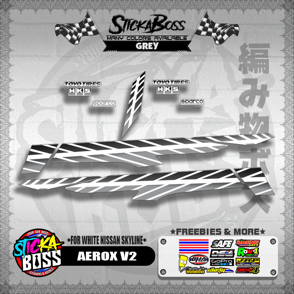 AEROX V2 DECALS ( FOR WHITE NISSAN SKYLINE )【WITH FREEBIES】