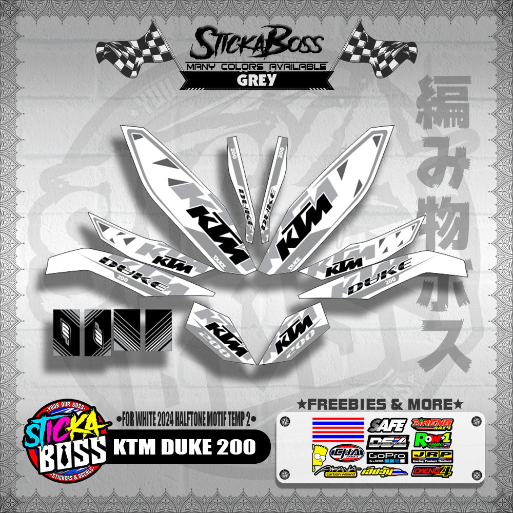 KTM DUKE 200 STICKER DECALS ( FOR WHITE 2024 HALFTONE MOTIF TEMP 2 )【WITH FREEBIES】