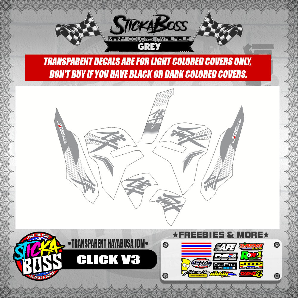 CLICK V3 DECALS ( TRANSPARENT HAYABUSA JDM )【WITH FREEBIES】