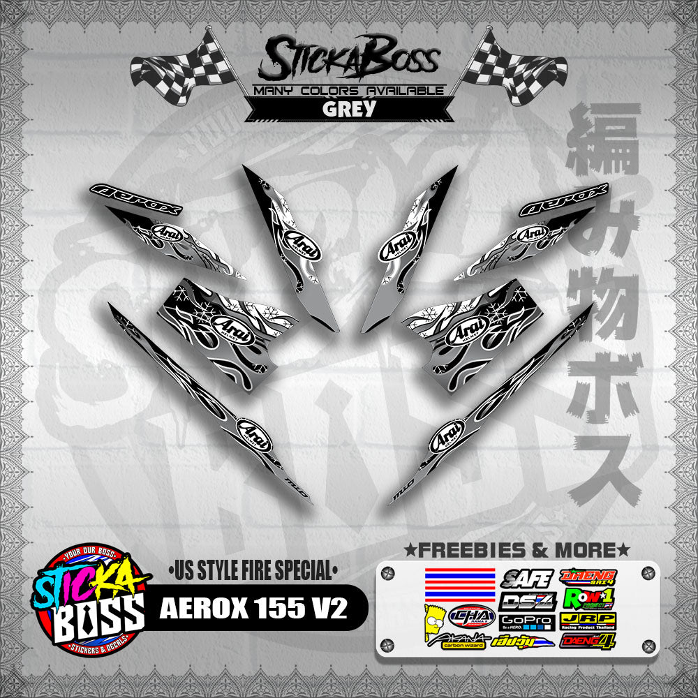 AEROX 155 V2 DECALS ( US STYLE FIRE SPECIAL )【WITH FREEBIES】