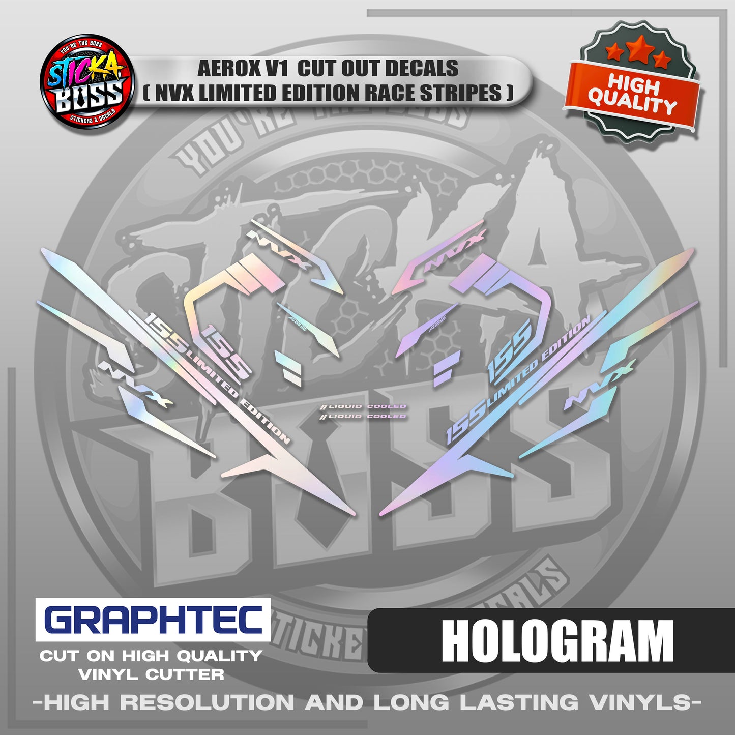AEROX V1 CUT OUT DECALS ( NVX LIMITED EDITION RACE STRIPES ) | VINYL WATERPROOF CUT-OUT DECALS