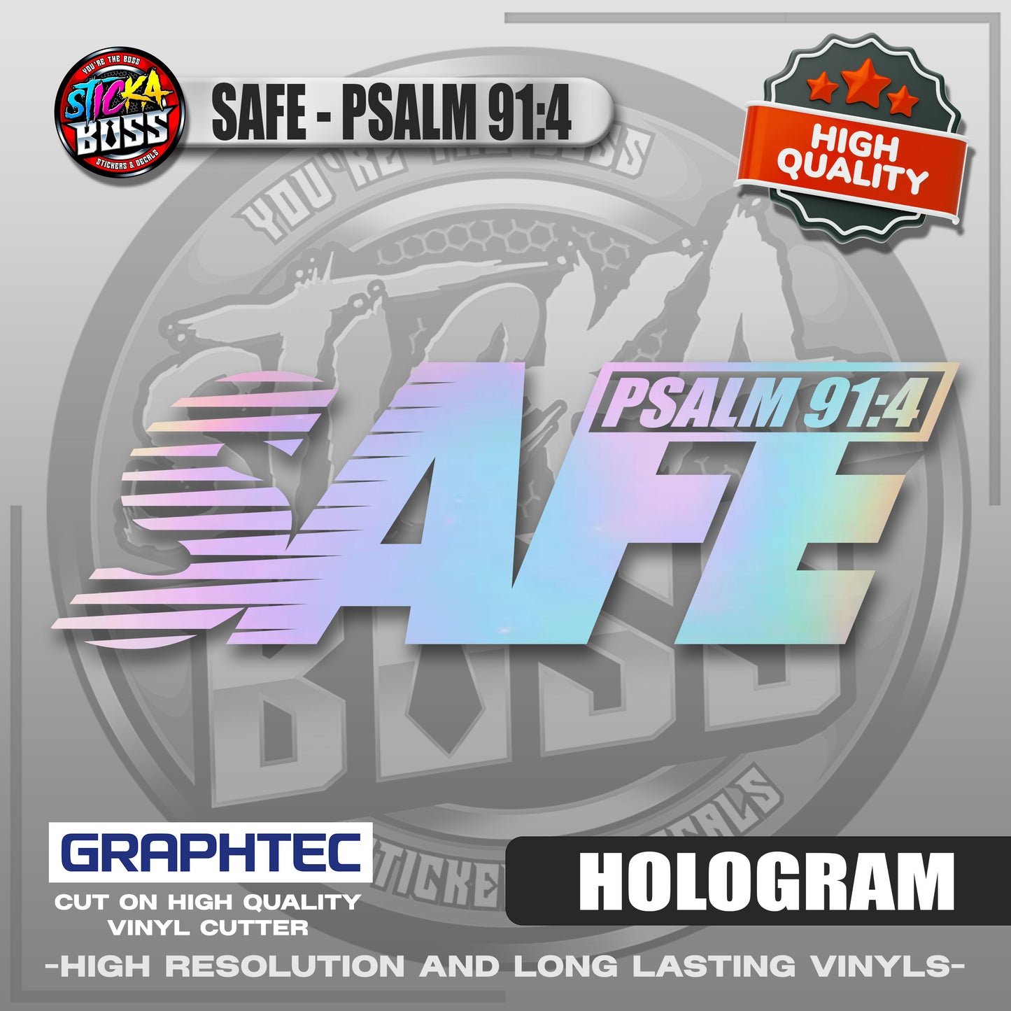 SAFE - PSALM 91:4 | VINYL WATERPROOF CUT-OUT STICKER DECALS【Stickaboss】