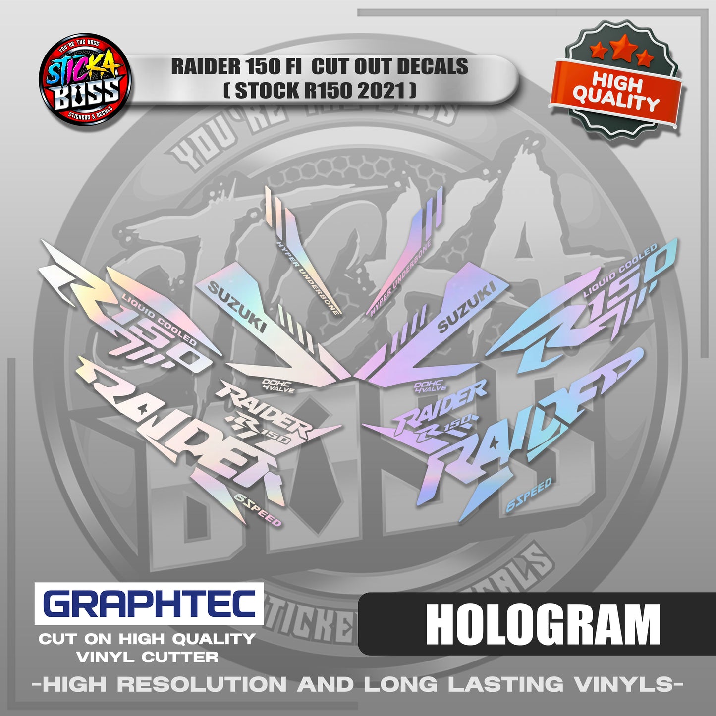RAIDER 150 FI CUT OUT DECALS ( STOCK R150 2021) | VINYL WATERPROOF CUT-OUT STICKER DECALS