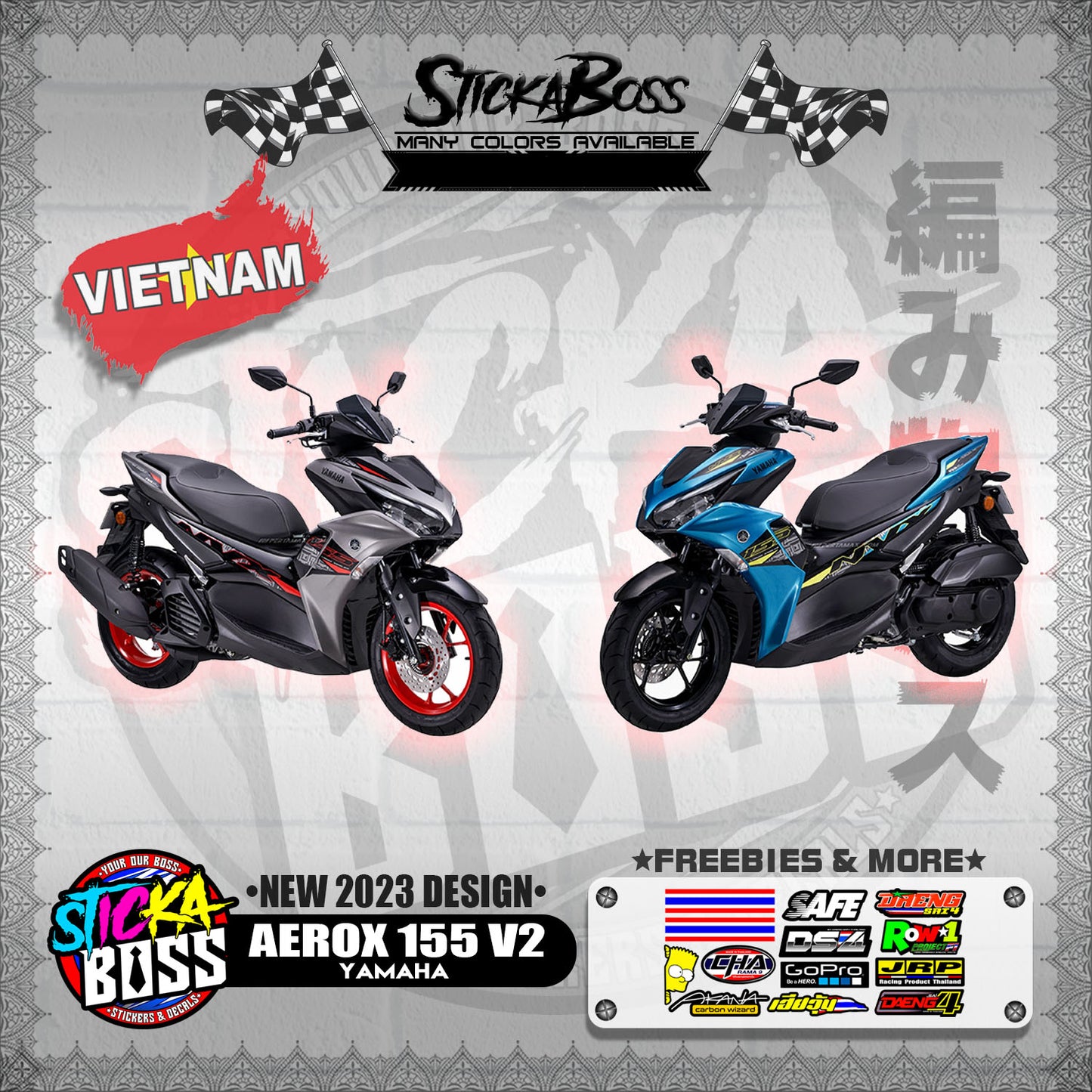 AEROX 155 V2 VIETNAM DECALS ( NEW 2023 DESIGN )【WITH FREEBIES】