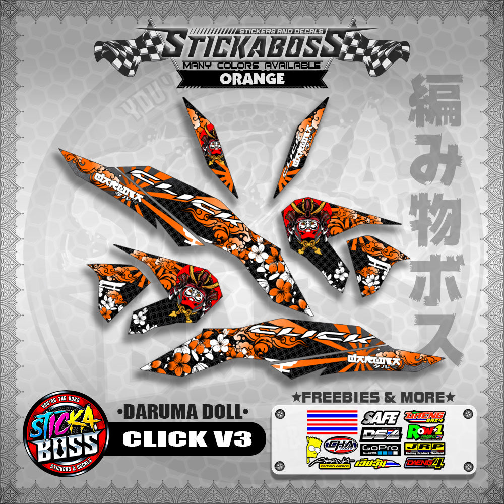 CLICK V3 STICKER DECALS ( DARUMA DOLL )【WITH FREEBIES】