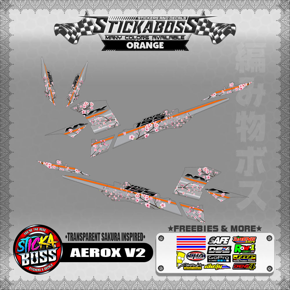 【PREMIUM UV PRINT】TRANSPARENT AEROX 155 V2 ( SAKURA INSPIRED )【WITH FREEBIES】