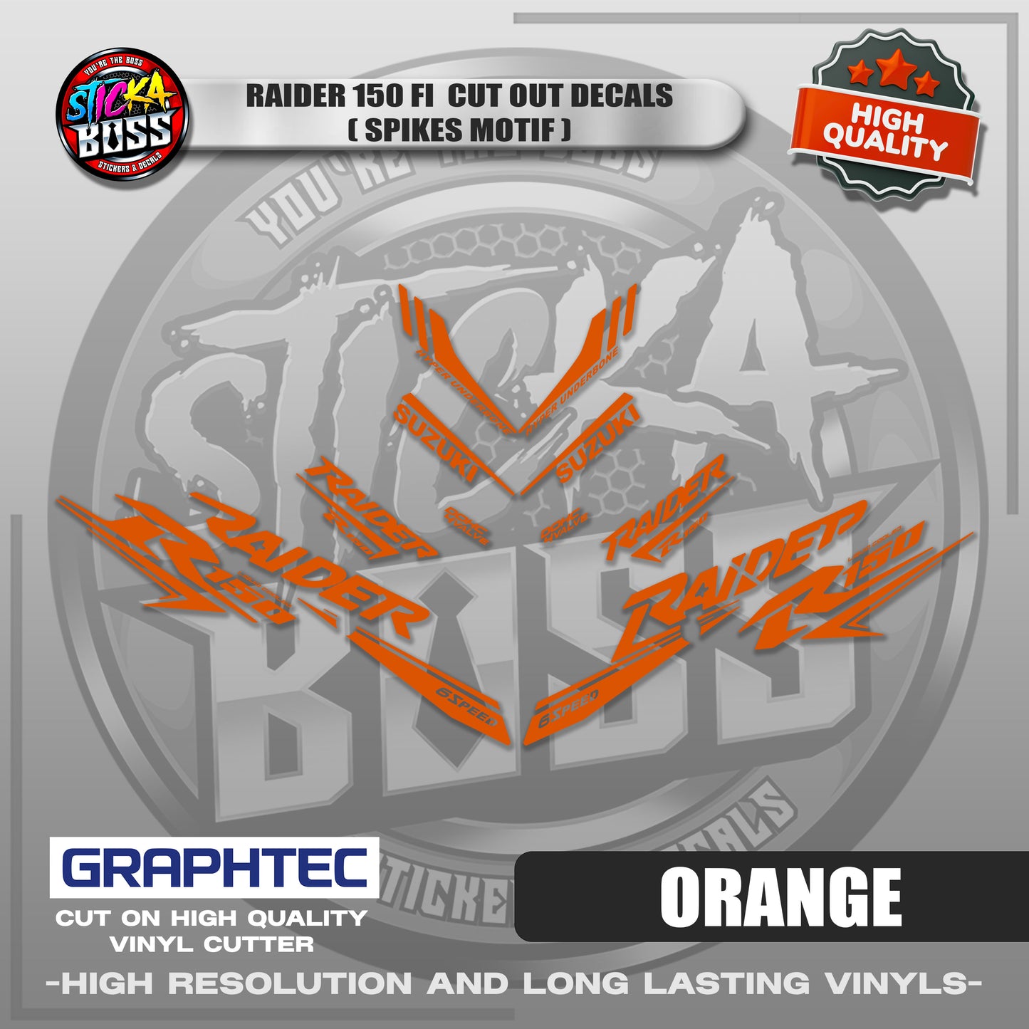 RAIDER 150 FI CUT OUT DECALS ( SPIKES MOTIF ) | VINYL WATERPROOF CUT-OUT STICKER DECALS