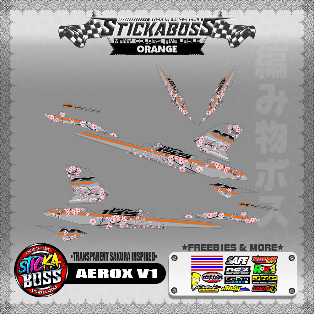 【PREMIUM UV PRINT】TRANSPARENT AEROX 155 V1 ( SAKURA INSPIRED )【WITH FREEBIES】