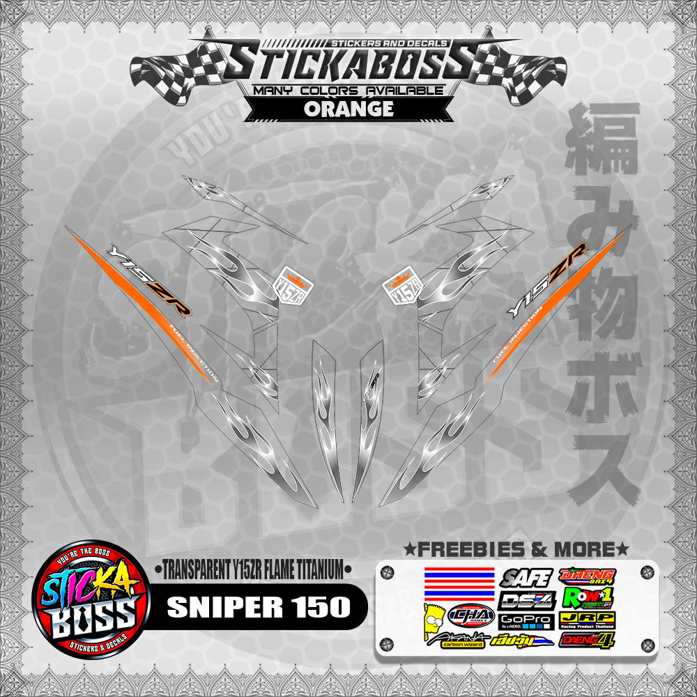 【PREMIUM UV PRINT】TRANSPARENT SNIPER 150 STICKER DECALS ( Y15ZR FLAME TITANIUM )【WITH FREEBIES】