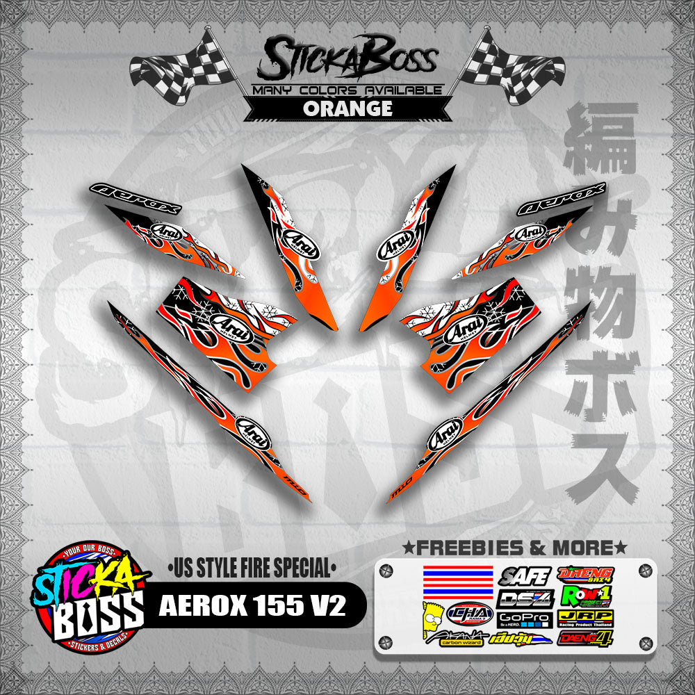 AEROX 155 V2 DECALS ( US STYLE FIRE SPECIAL )【WITH FREEBIES】
