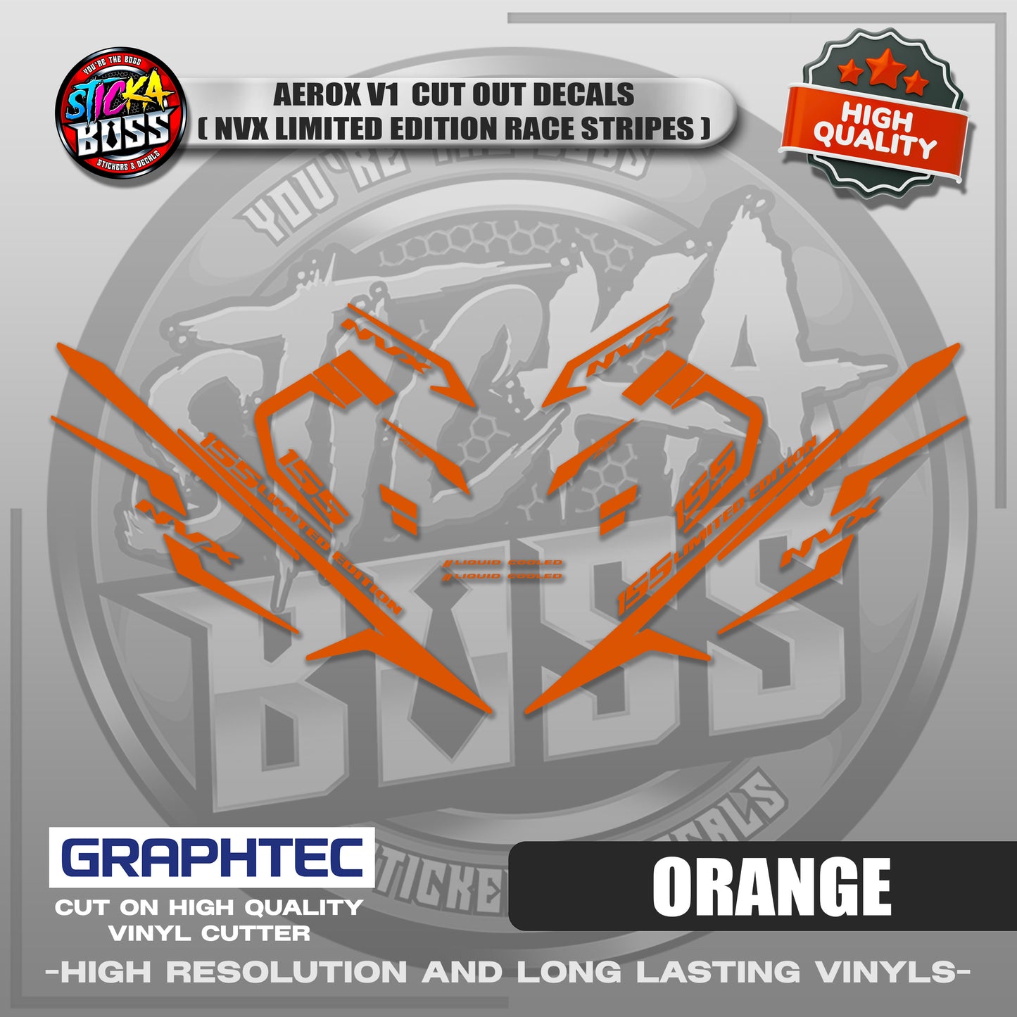 AEROX V1 CUT OUT DECALS ( NVX LIMITED EDITION RACE STRIPES ) | VINYL WATERPROOF CUT-OUT DECALS