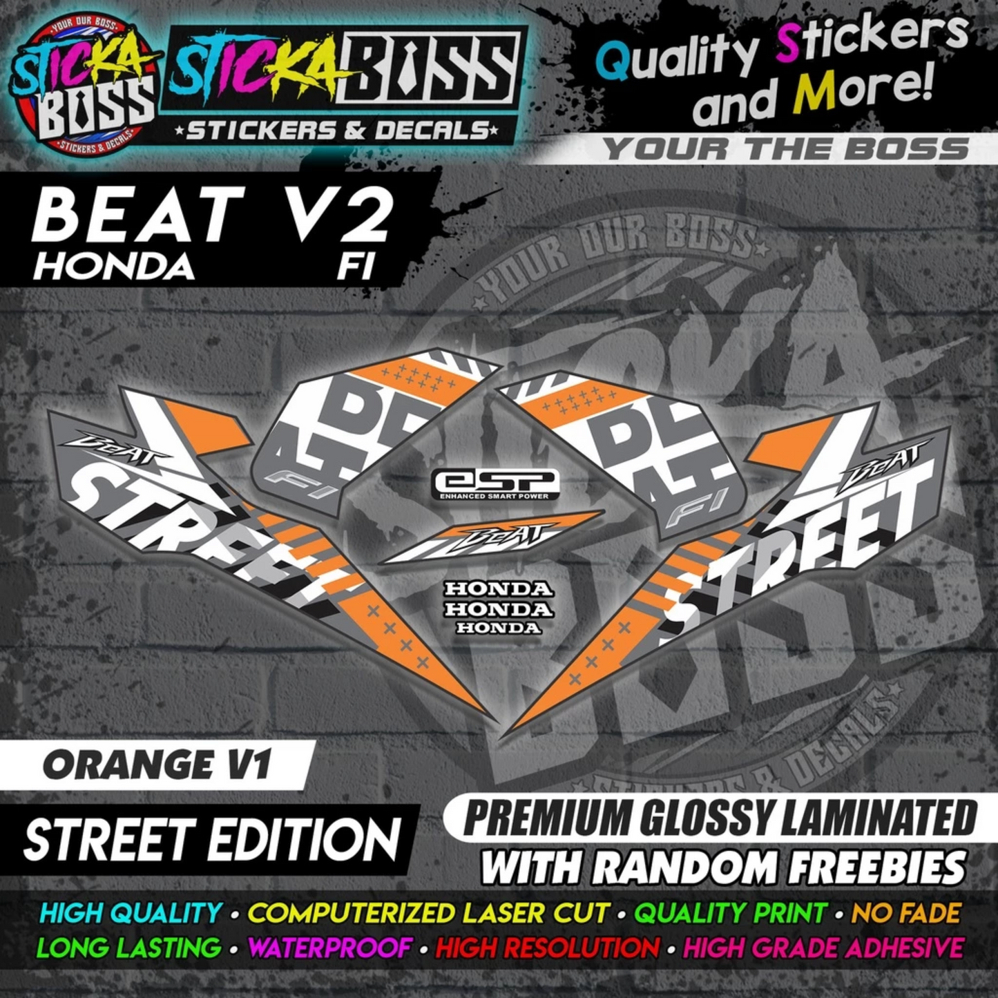 Honda Beat Fi V2 Stock Decals (Street Edition)【PREMIUM GLOSSY LAMINATED】