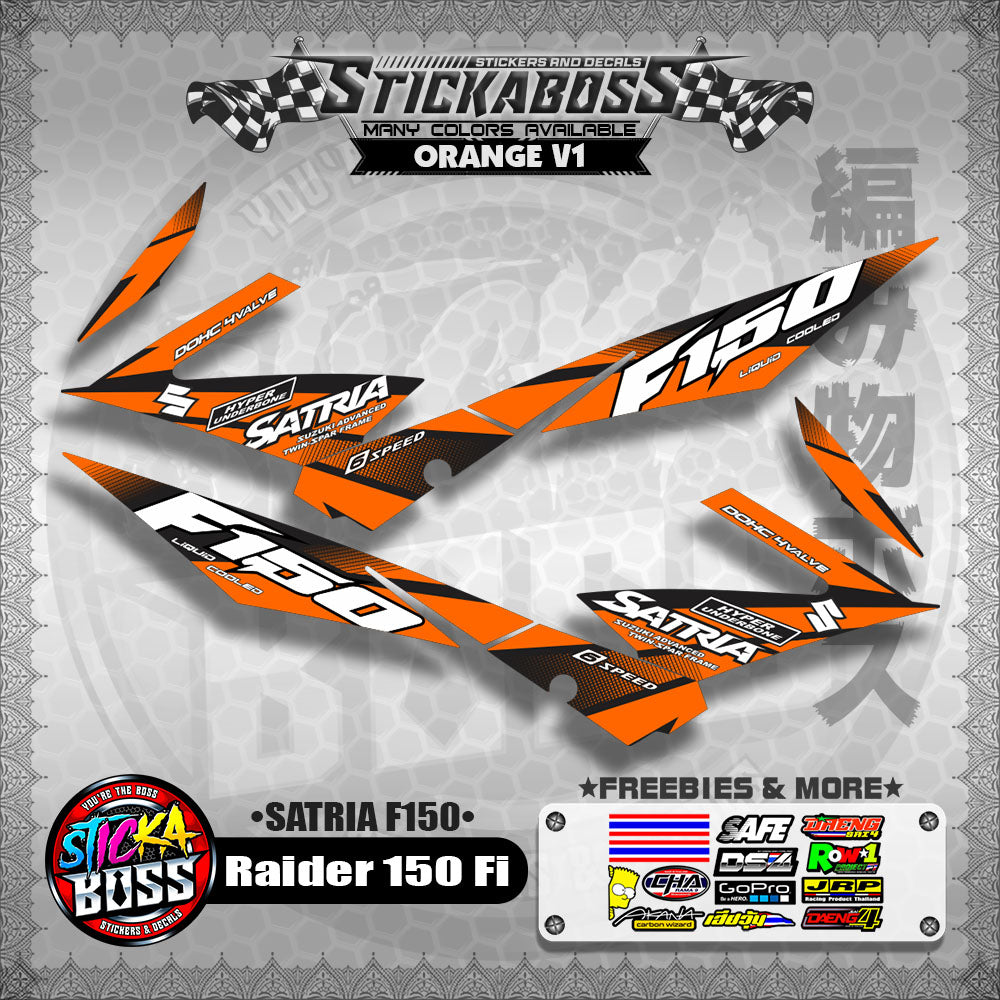 Suzuki Raider 150 Fi Stock Decals ORANGE (Satria F150)【PREMIUM GLOSSY LAMINATED】