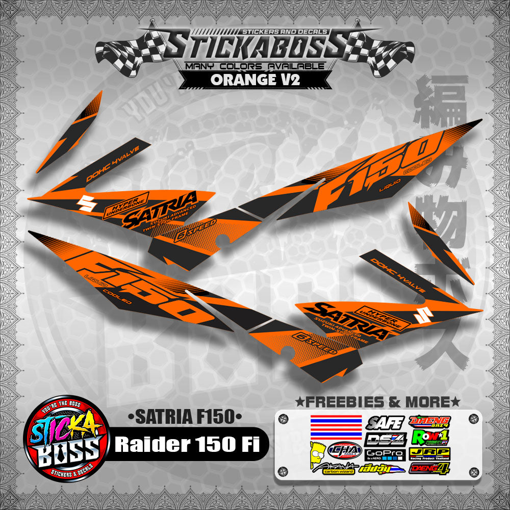 Suzuki Raider 150 Fi Stock Decals ORANGE (Satria F150)【PREMIUM GLOSSY LAMINATED】
