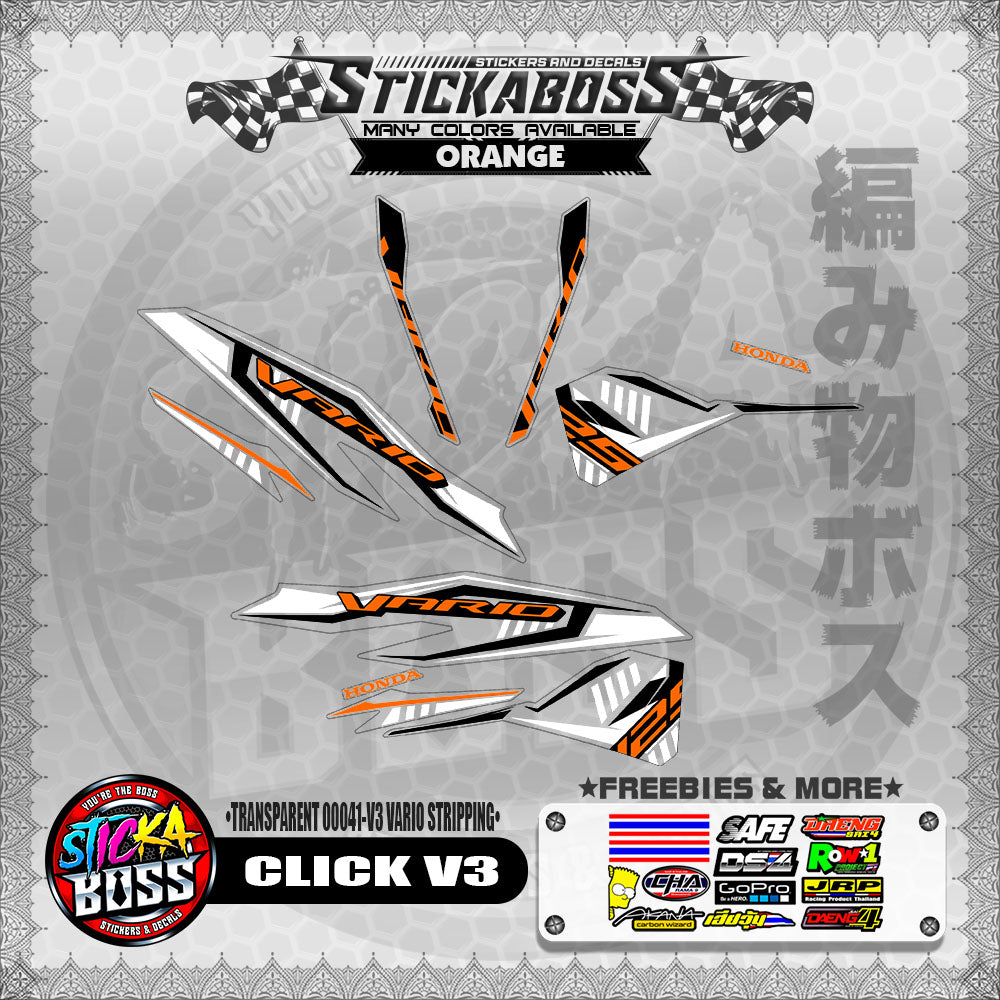 【PREMIUM UV PRINT】TRANSPARENT CLICK 125 V3 DECALS ( 00041-V3 VARIO STRIPPING )【WITH FREEBIES】