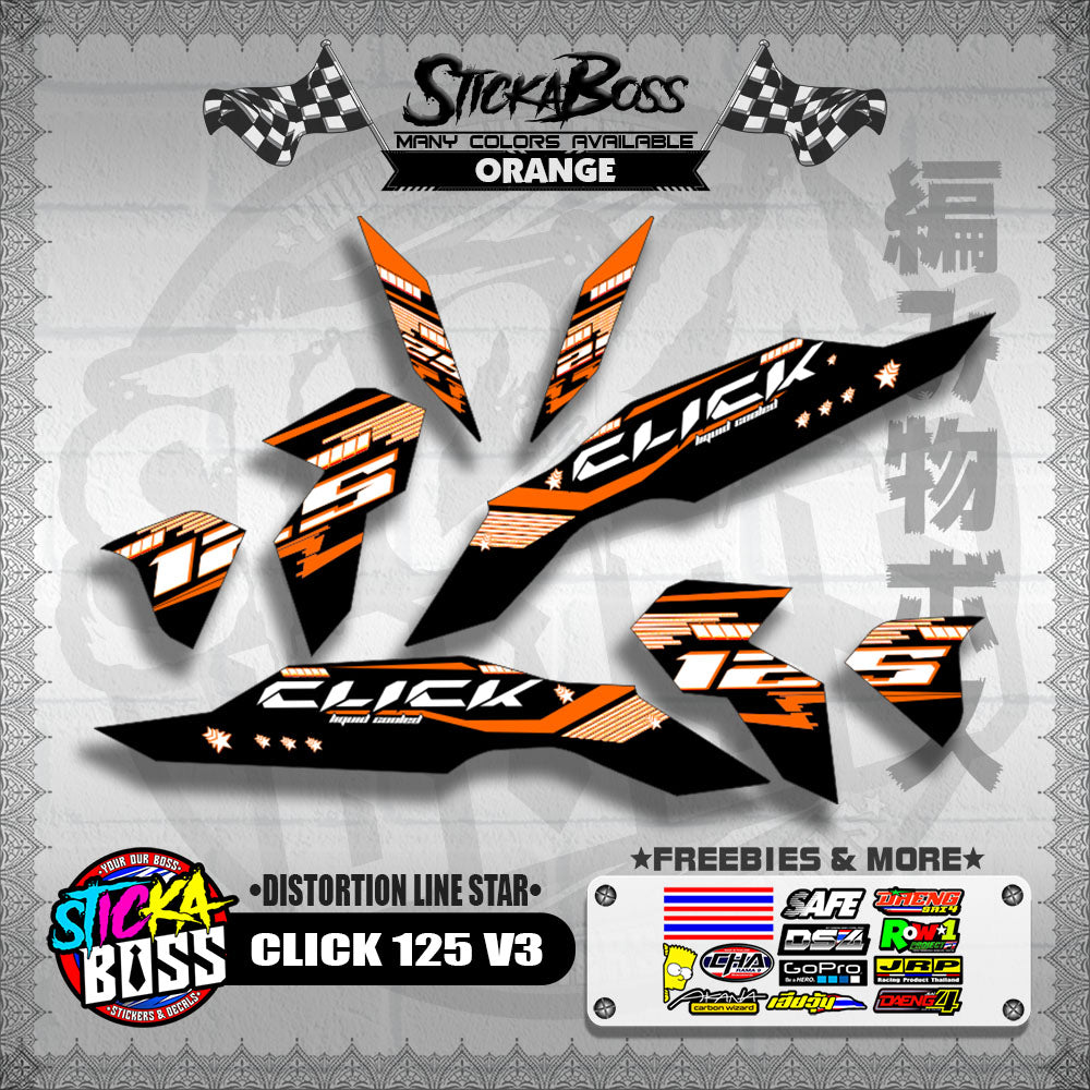 CLICK 125 V3 DECALS ( DISTORTION LINE STAR )【WITH FREEBIES】