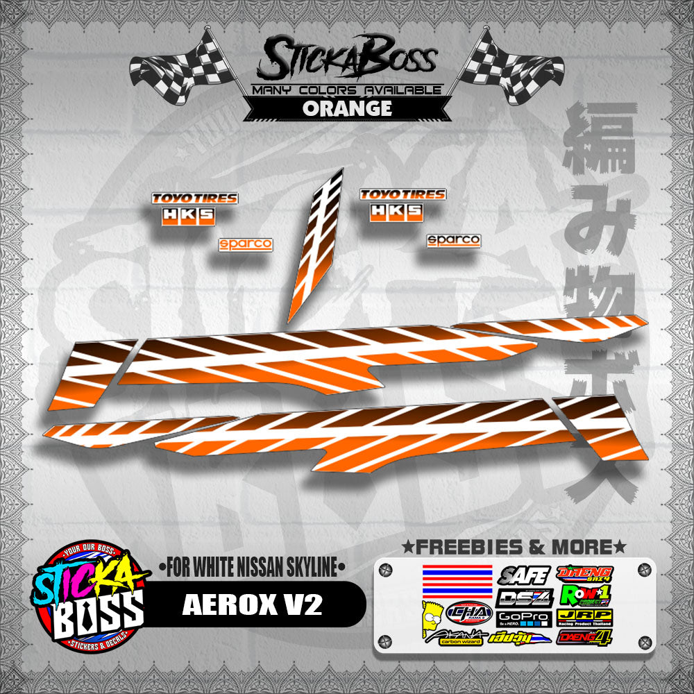 AEROX V2 DECALS ( FOR WHITE NISSAN SKYLINE )【WITH FREEBIES】