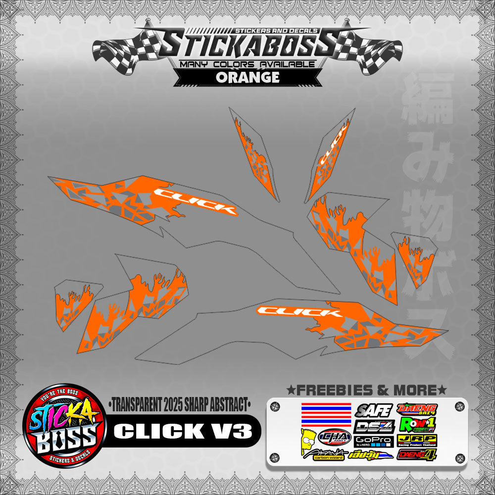 【PREMIUM UV PRINT】TRANSPARENT CLICK V3 INDO STICKER DECALS (2025 SHARP ABSTRACT )【WITH FREEBIES】