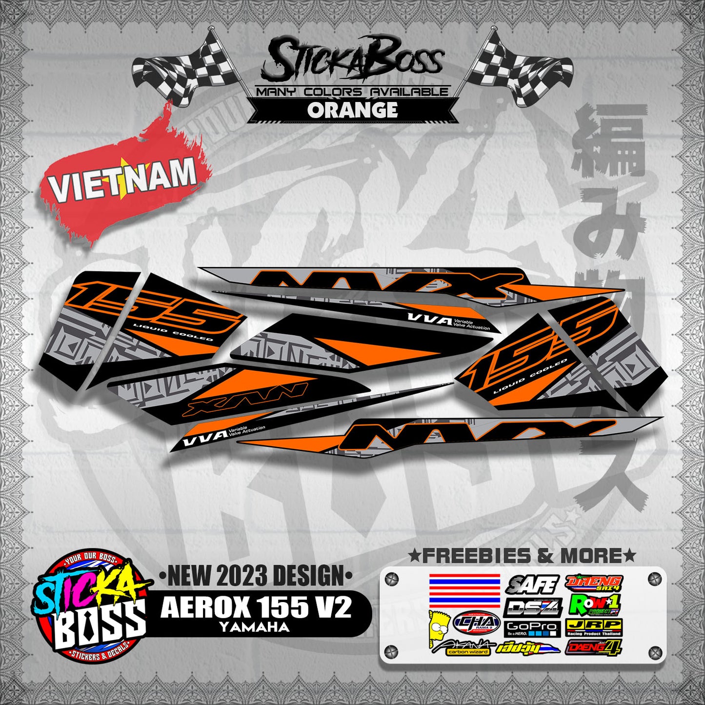 AEROX 155 V2 VIETNAM DECALS ( NEW 2023 DESIGN )【WITH FREEBIES】