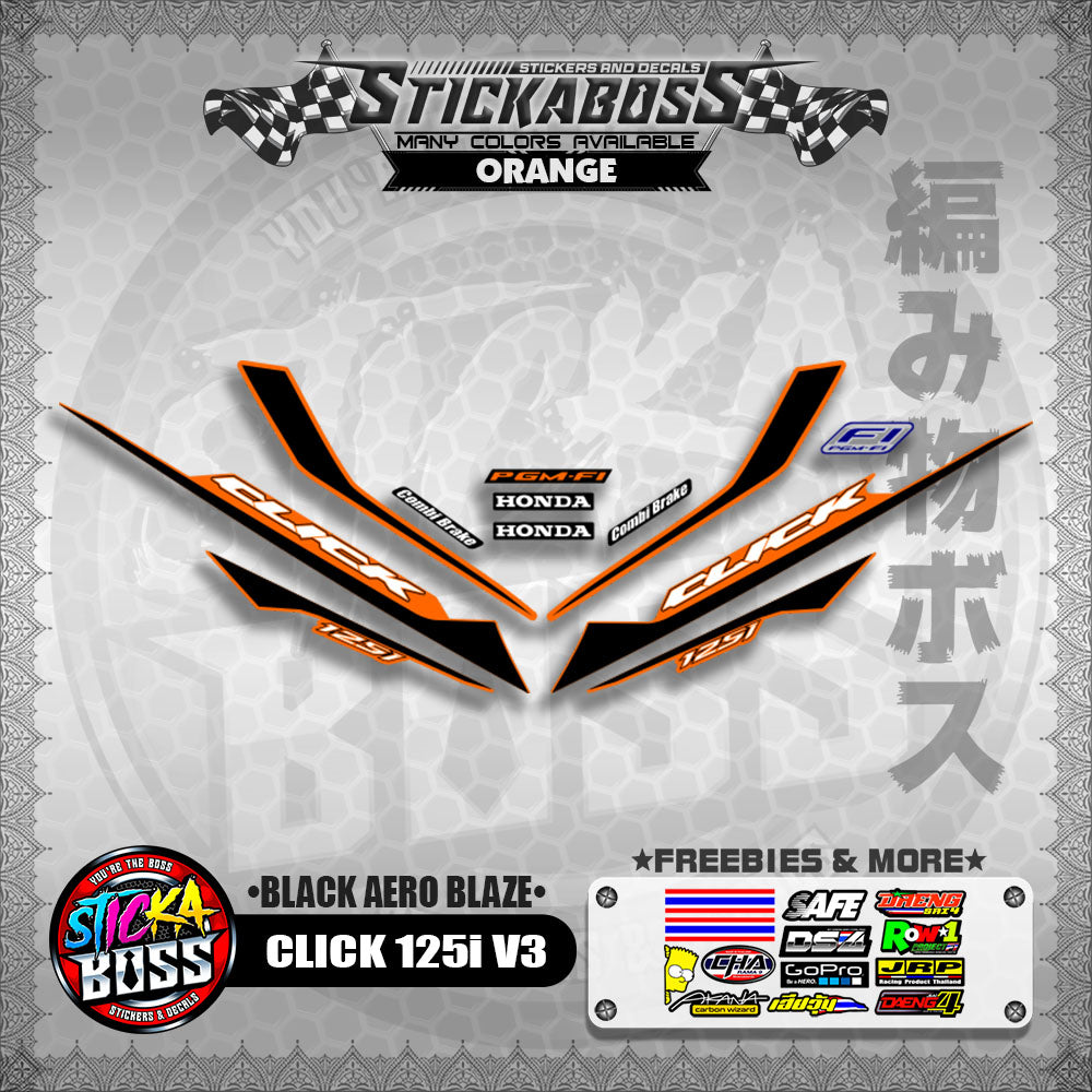 CLICK 125i V3 STICKER DECALS ( BLACK AERO BLAZE )【WITH FREEBIES】