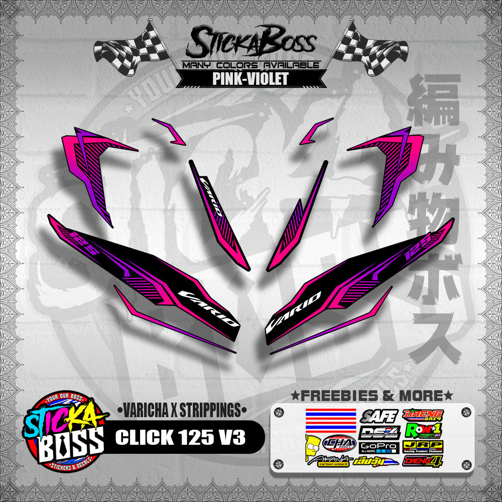 CLICK 125 V3 DECALS ( VARICHA X STRIPPINGS )【WITH FREEBIES】