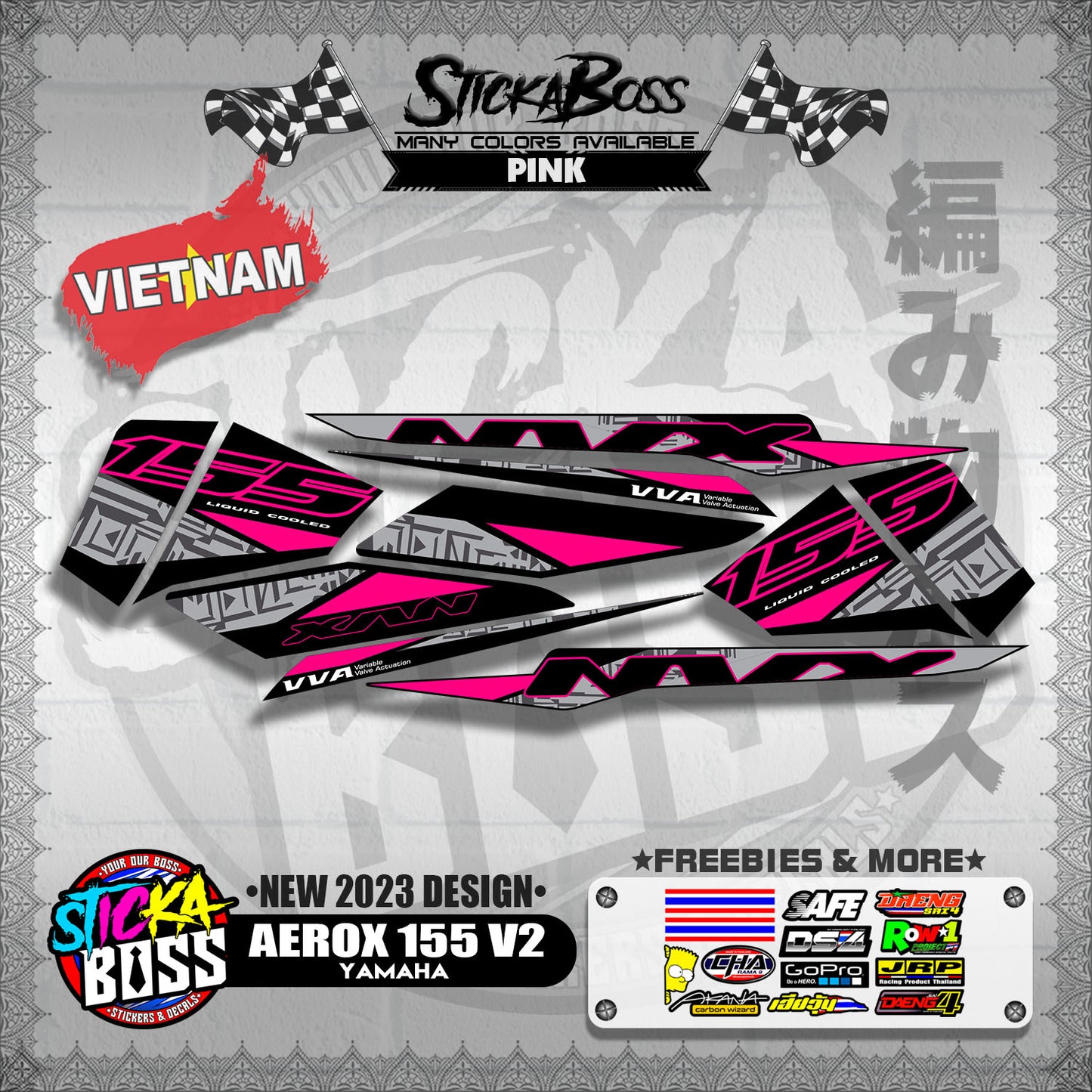 AEROX 155 V2 VIETNAM DECALS ( NEW 2023 DESIGN )【WITH FREEBIES】