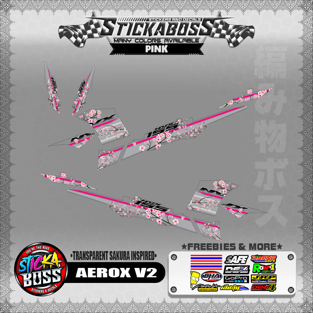 【PREMIUM UV PRINT】TRANSPARENT AEROX 155 V2 ( SAKURA INSPIRED )【WITH FREEBIES】