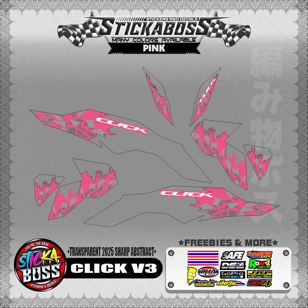 【PREMIUM UV PRINT】TRANSPARENT CLICK V3 INDO STICKER DECALS (2025 SHARP ABSTRACT )【WITH FREEBIES】