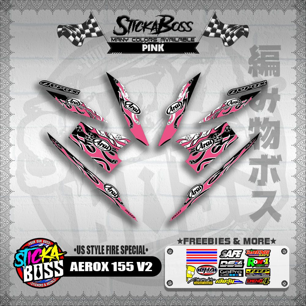 AEROX 155 V2 DECALS ( US STYLE FIRE SPECIAL )【WITH FREEBIES】