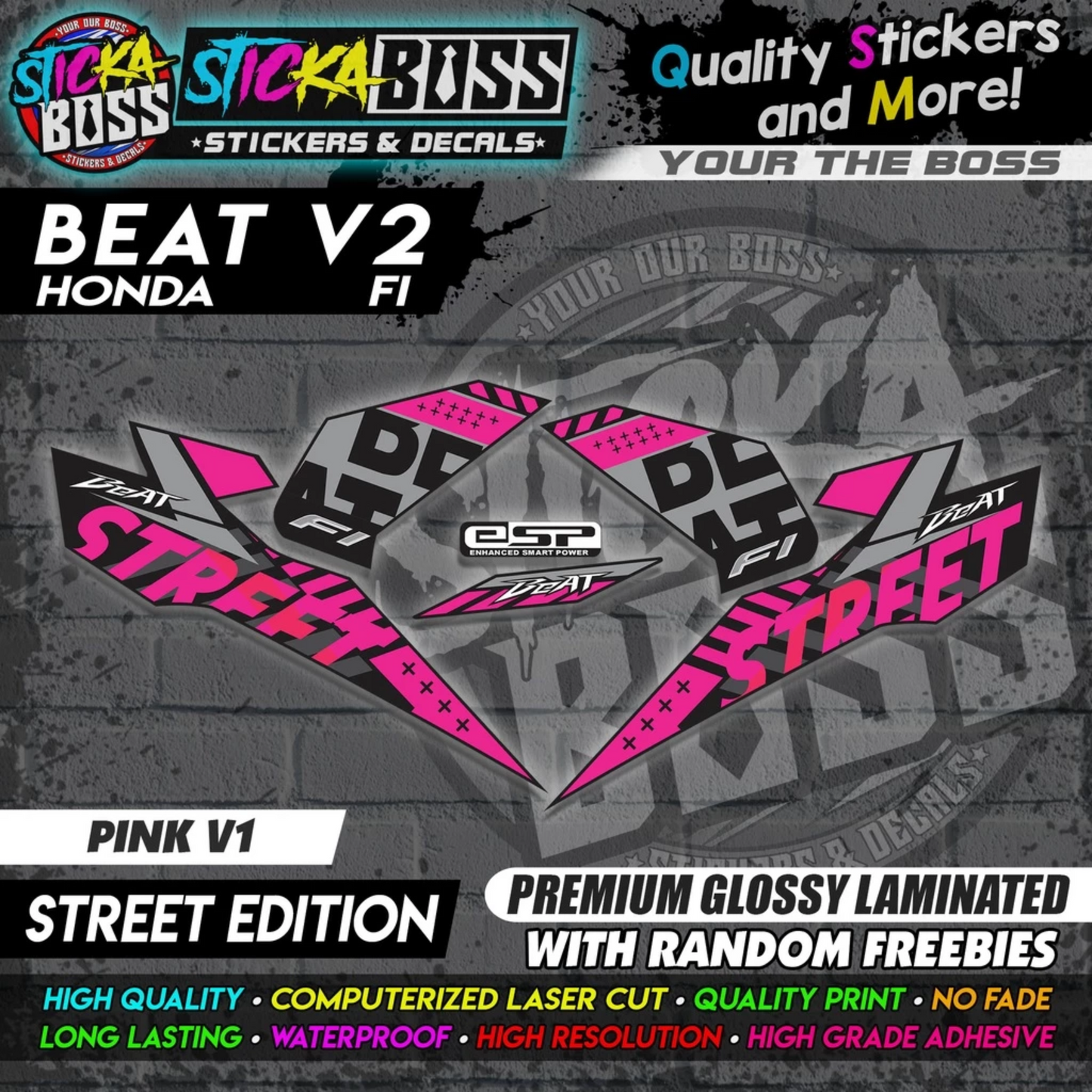 Honda Beat Fi V2 Stock Decals (Street Edition)【PREMIUM GLOSSY LAMINATED】