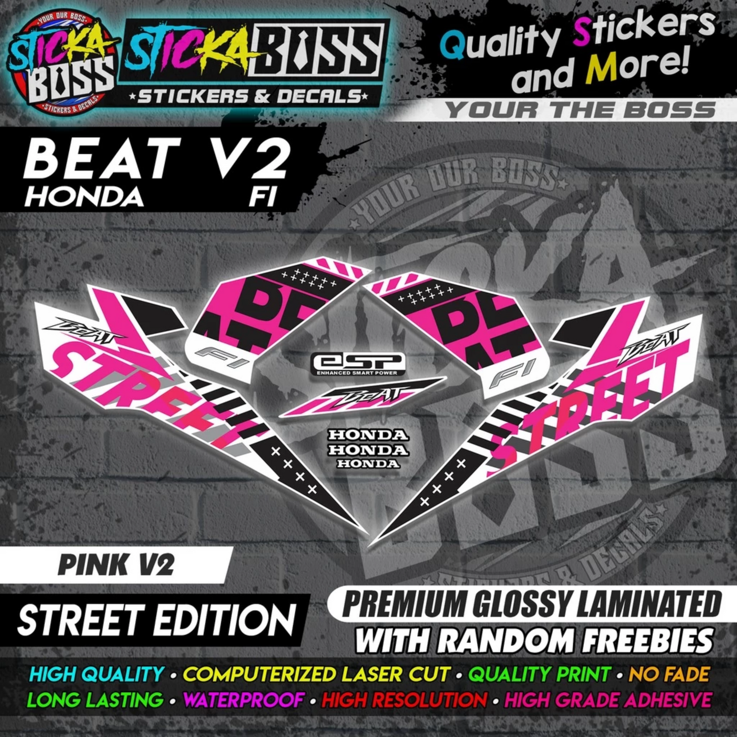 Honda Beat Fi V2 Stock Decals (Street Edition)【PREMIUM GLOSSY LAMINATED】