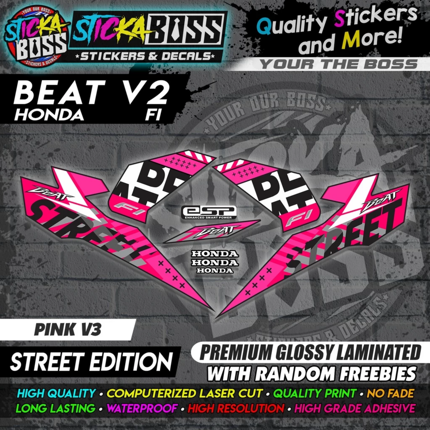 Honda Beat Fi V2 Stock Decals (Street Edition)【PREMIUM GLOSSY LAMINATED】