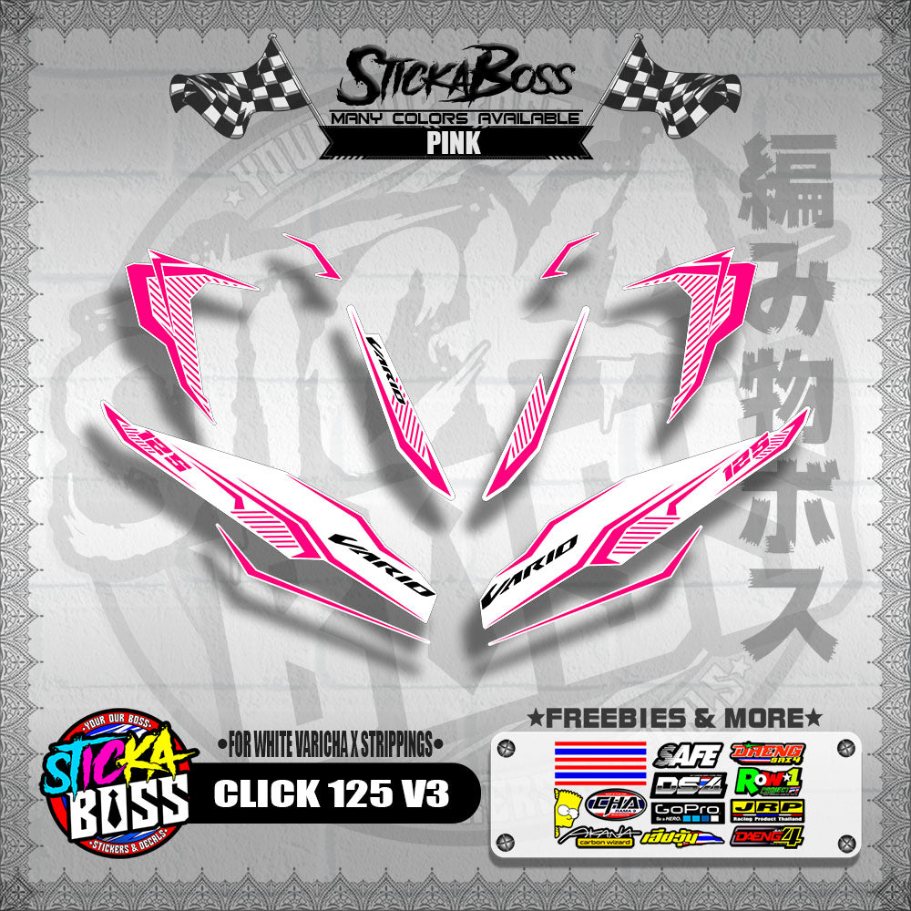 CLICK 125 V3 DECALS ( FOR WHITE VARICHA X STRIPPINGS )【WITH FREEBIES】