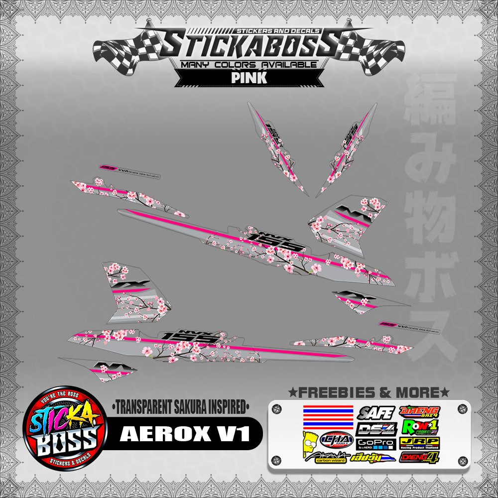 【PREMIUM UV PRINT】TRANSPARENT AEROX 155 V1 ( SAKURA INSPIRED )【WITH FREEBIES】