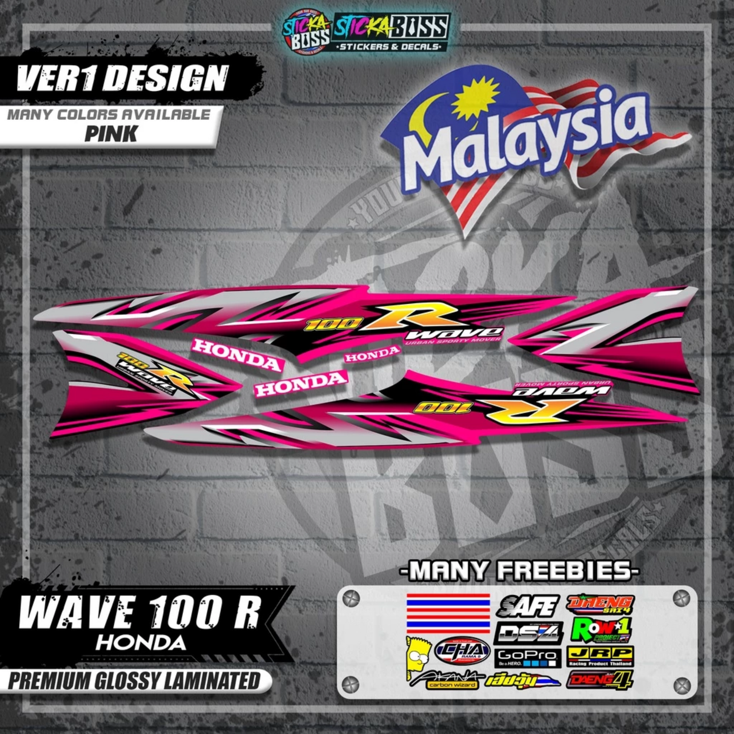 HONDA WAVE 100 R MALAYSIAN DECALS (Ver1 Design)【WITH FREEBIES】