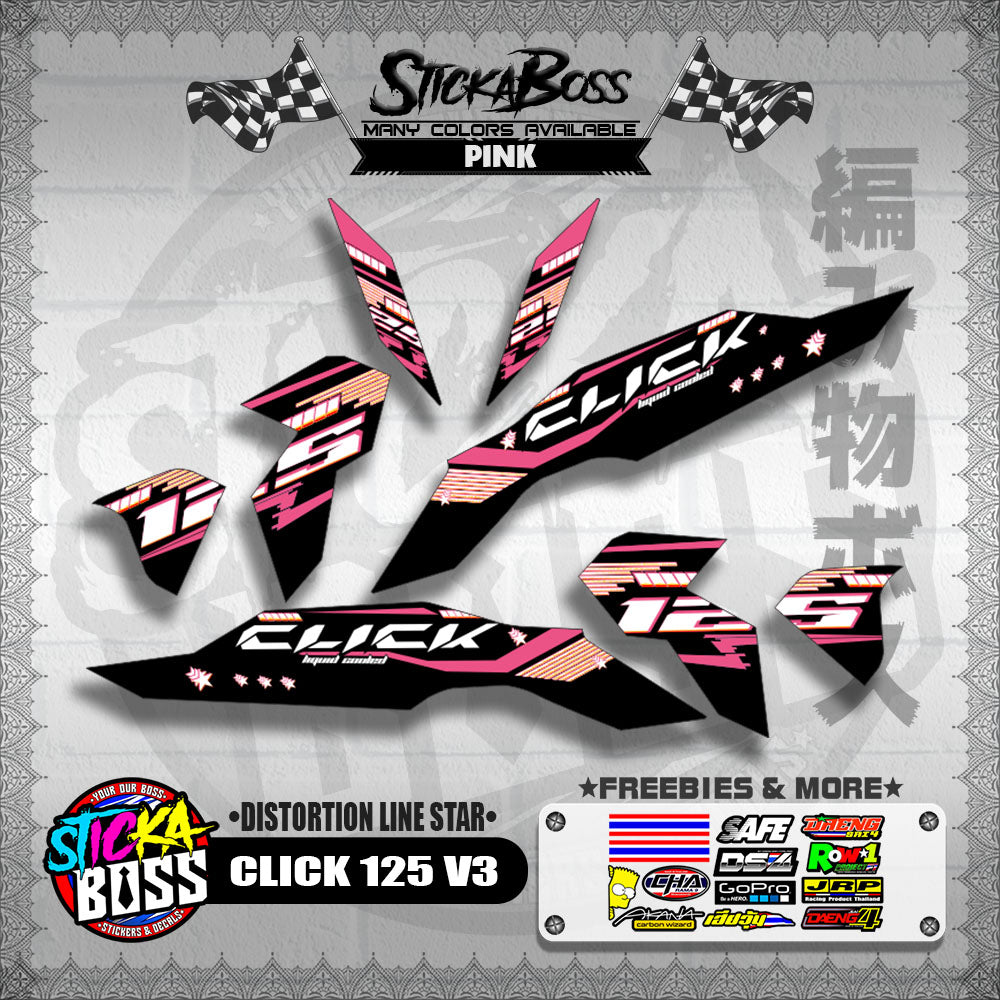 CLICK 125 V3 DECALS ( DISTORTION LINE STAR )【WITH FREEBIES】