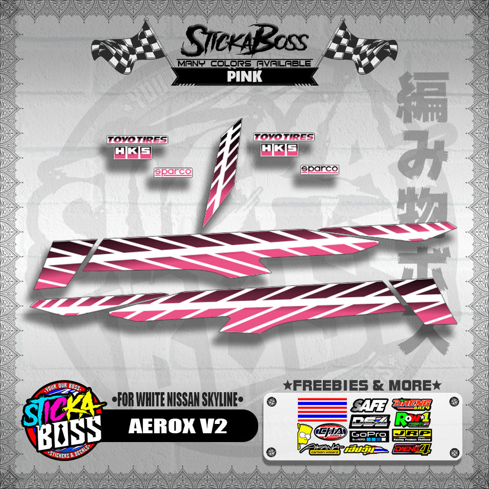 AEROX V2 DECALS ( FOR WHITE NISSAN SKYLINE )【WITH FREEBIES】