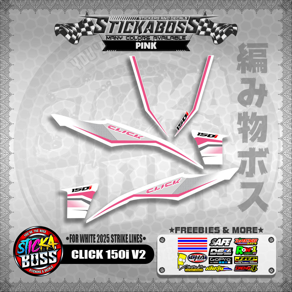 CLICK 150i V2 STICKER DECALS ( FOR WHITE 2025 STRIKE LINES )【WITH FREEBIES】