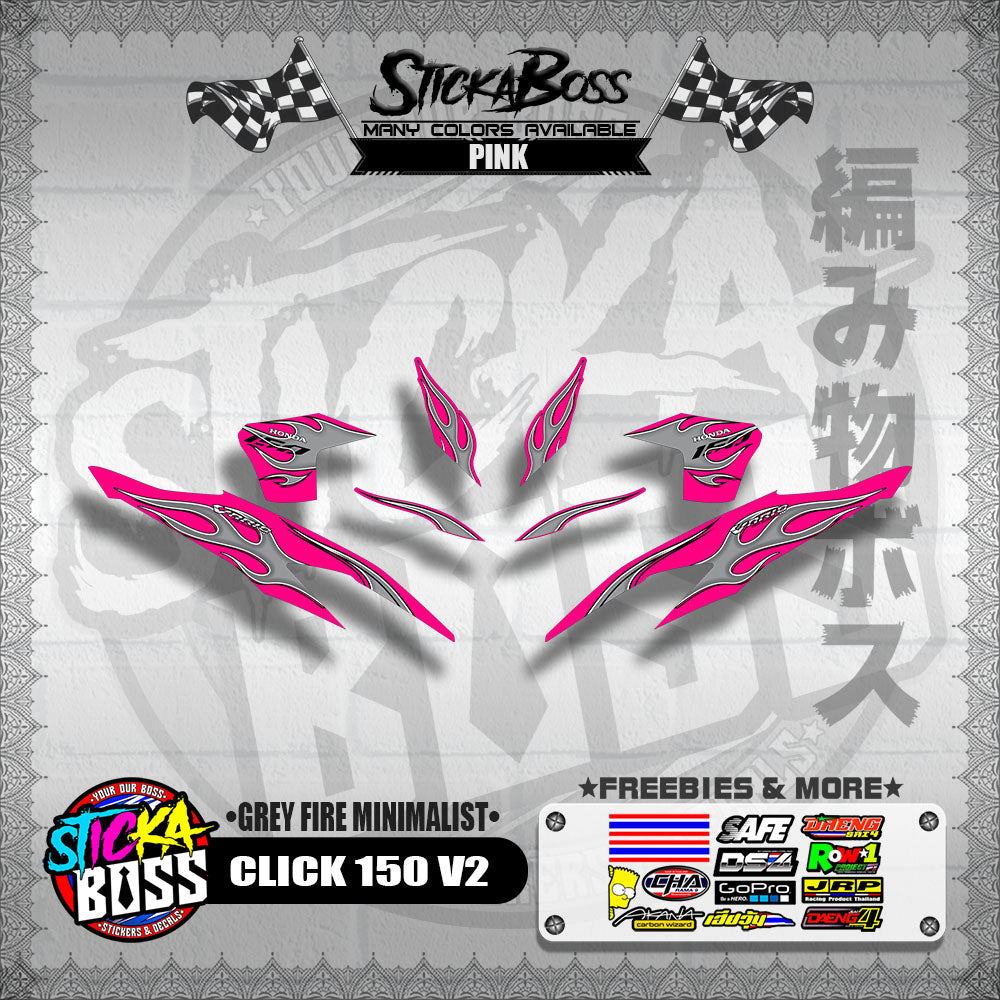 CLICK 150 V2 DECALS ( GREY FIRE MINIMALIST )【WITH FREEBIES】