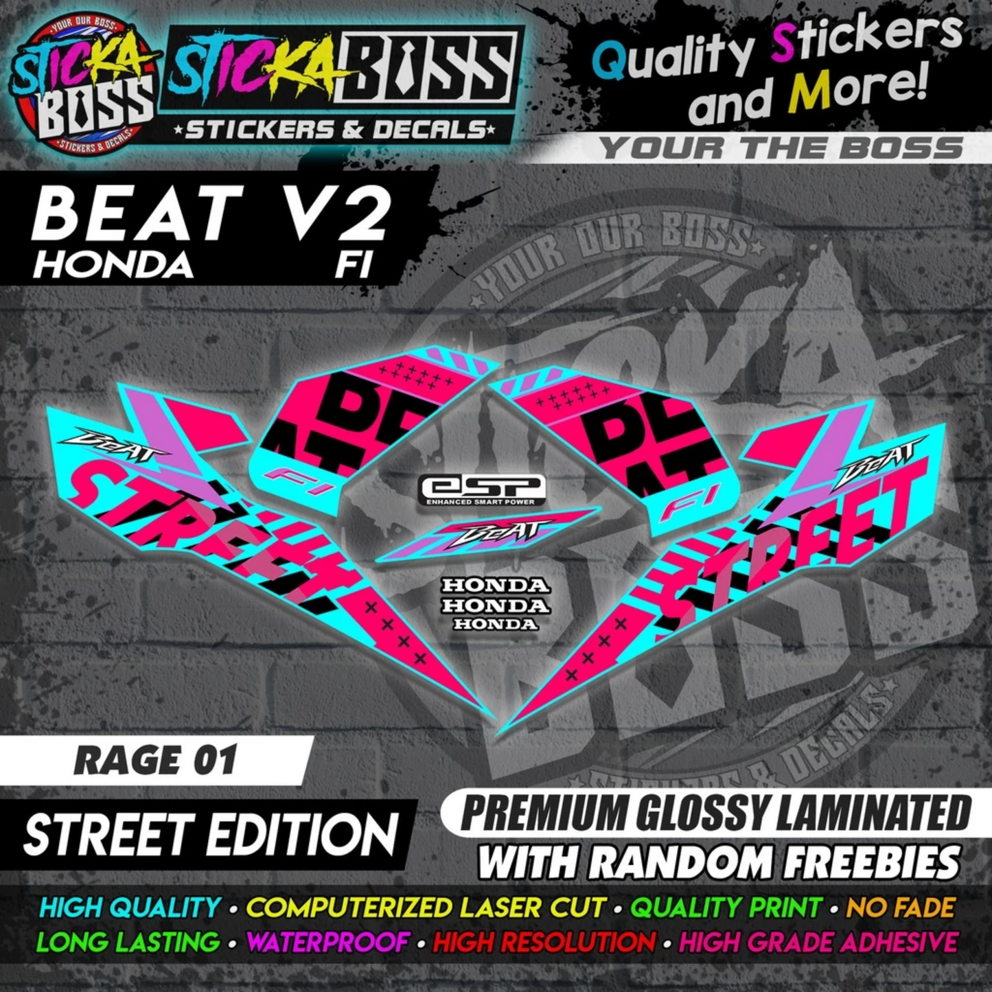 Honda Beat Fi V2 Stock Decals (Street Edition)【PREMIUM GLOSSY LAMINATED】