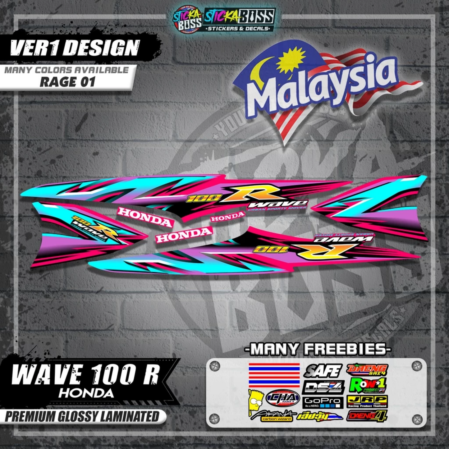 HONDA WAVE 100 R MALAYSIAN DECALS (Ver1 Design)【WITH FREEBIES】
